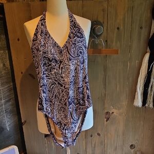Speedo Blue and White Asymmetrical Backless Bodysuit